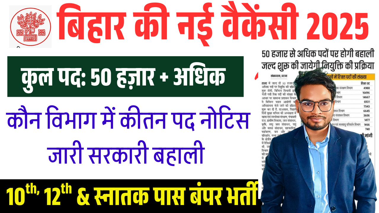 Bihar Govt Jobs 2025: बिहार में 50,000 से अधिक पदों पर होगी बहाली, इन विभागों में शुरू होगी नियुक्ति प्रक्रिया